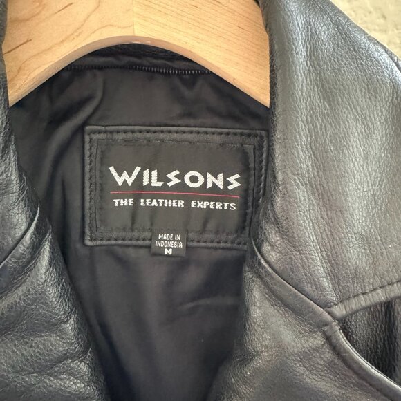 Vintage Wilson's Leather Belted Black Leather Jacket Size Medium - Picture 2 of 6